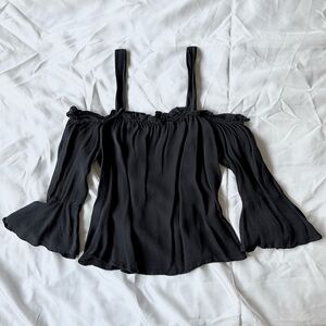 J. Crew | Silk bell-sleeve off the shoulder top in black size 6